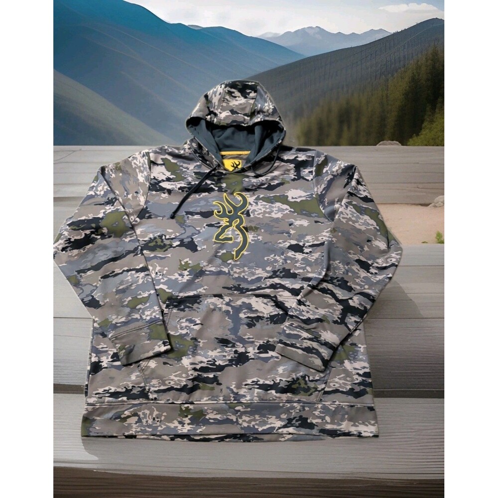 BROWNING CAMO PULLOVER HOODIE HUNTING PERFORMANCE SWEATSHIRT MENS SIZE XXXL EUC